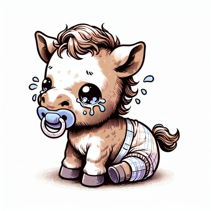 Cute Baby Pony in Diaper Crying at 1 Month Old