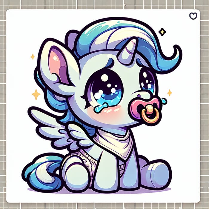 Cute Baby Pony with Pacifier, 1 Month Old, Crying Cartoon