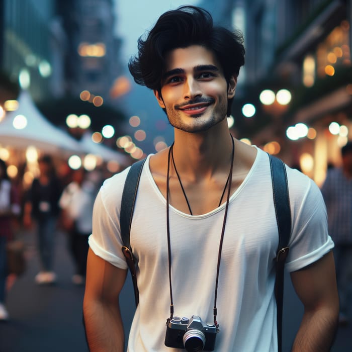 Stylish South Asian Man in Twilight City Scene | Urban Photography Model