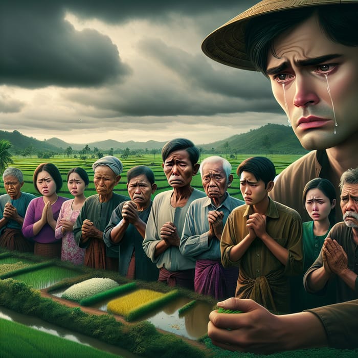 Crying Myanmar Farmers in a Heartbreaking Scene