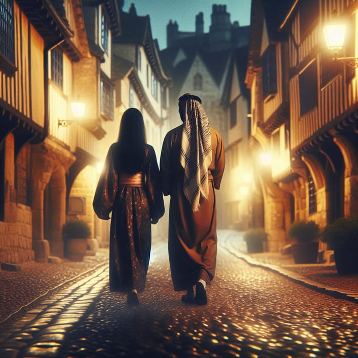 Romantic Night Stroll in Medieval Town | East Asian Woman & Middle Eastern Man