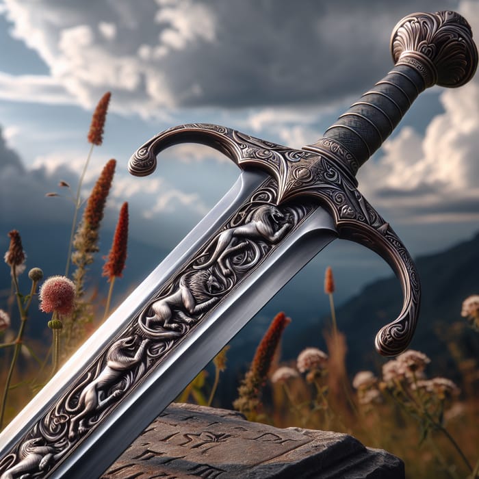 Classic Medieval Sword Depicting Mythological Beasts