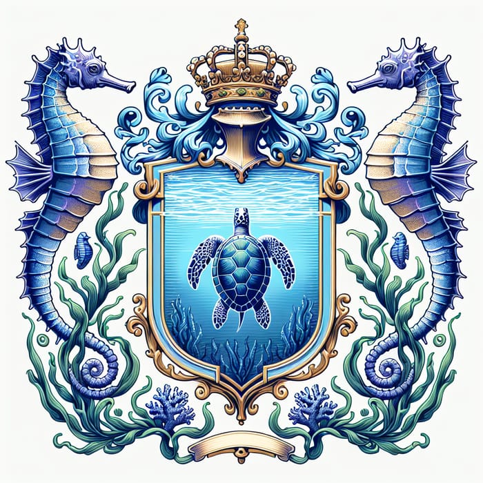 Elegant Ocean Theme Coat of Arms with Turtle and Seahorses