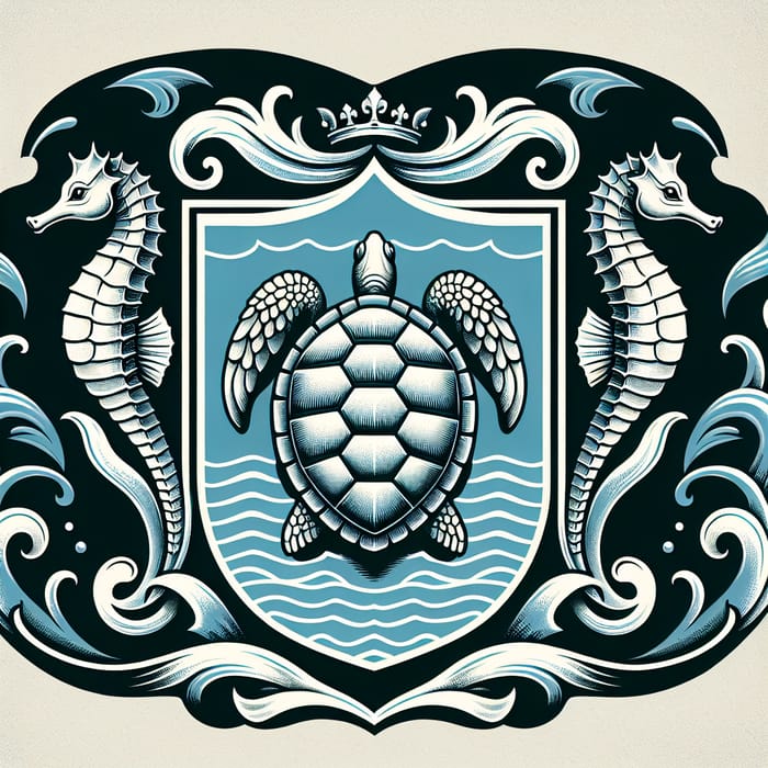 Marine Coat of Arms: Turtle, Seahorses, & Serenity