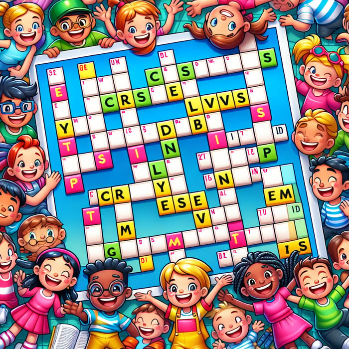 Colorful & Playful Cartoon Style Crossword Puzzle Game for Kids