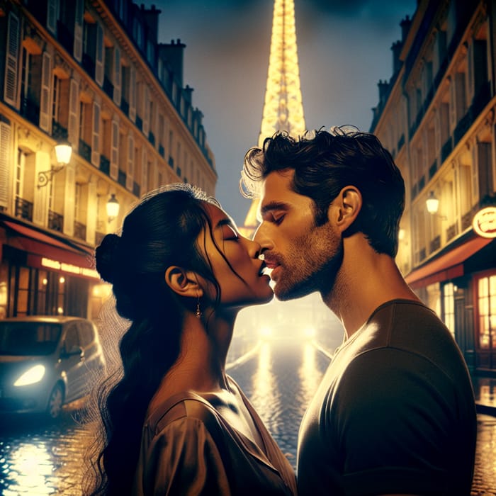 French Kiss - Romantic Moment in Paris with Eiffel Tower