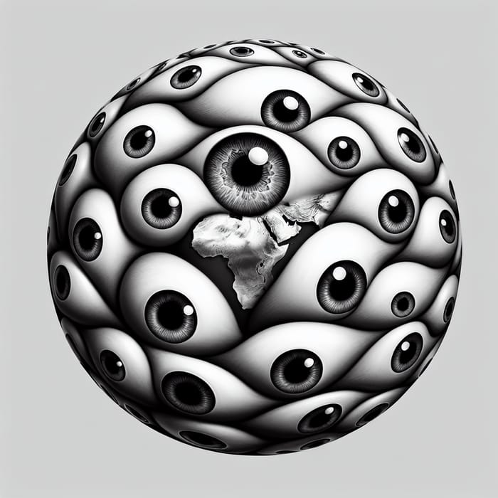 Surreal Monochrome Globe with Gazing Eyes
