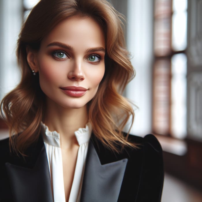 Elegant Woman with Light Brown Hair & Green Eyes - Graceful and Chic