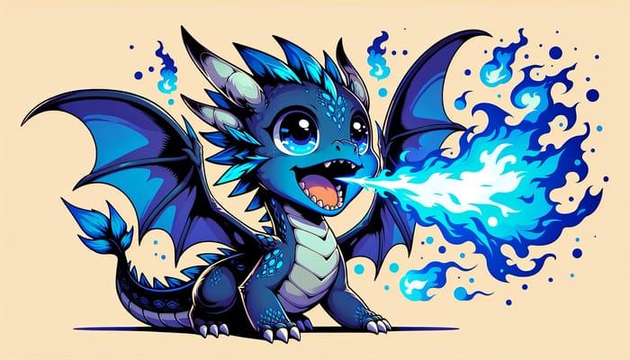 Captivating Dark Blue Dragon Breathing Vivid Blue Fire