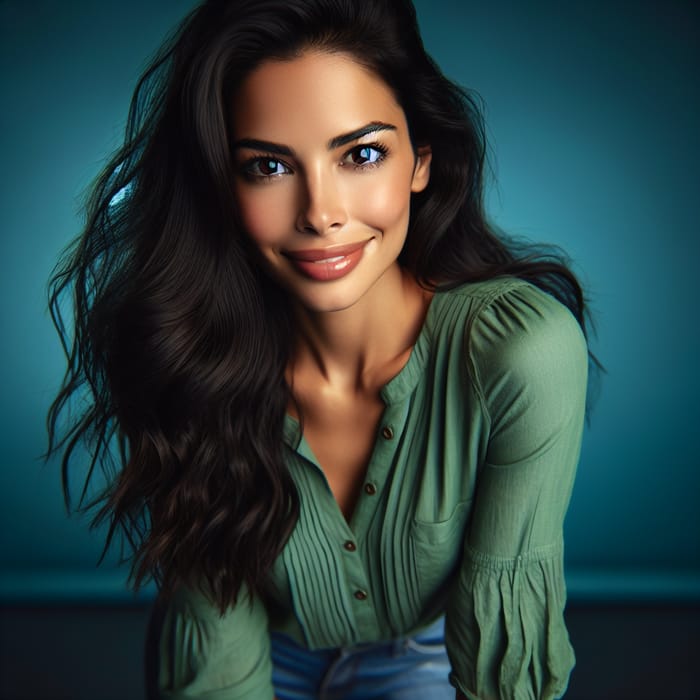 Confident Hispanic Woman in Bright Green Blouse | Portrait