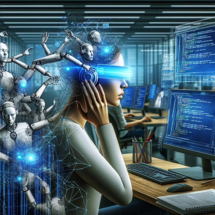 Illustration of Busy Woman Automation Expert Using Smart Task Automation