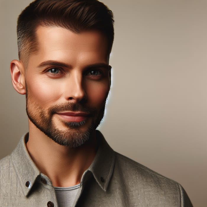 Confident White Man with Short Hair and Goatee