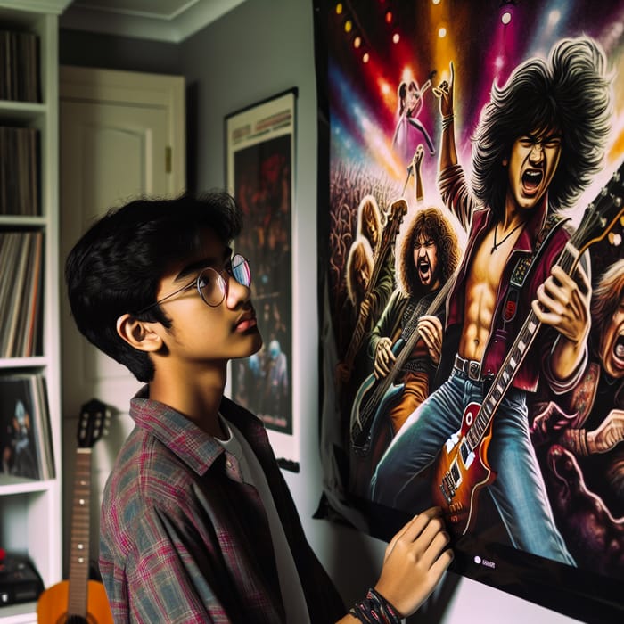 Teenager Admiring Energetic Rock Band Poster