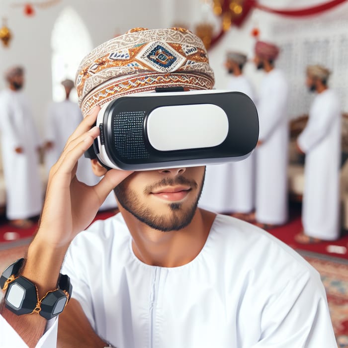 Omani Man in Traditional Attire Celebrates Eid in Virtual Reality