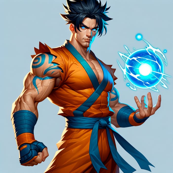 Goku in Orange Uniform with Energy Orb