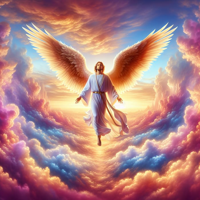 Male Angel Soaring in Fantasy Sky | Divine Tranquility