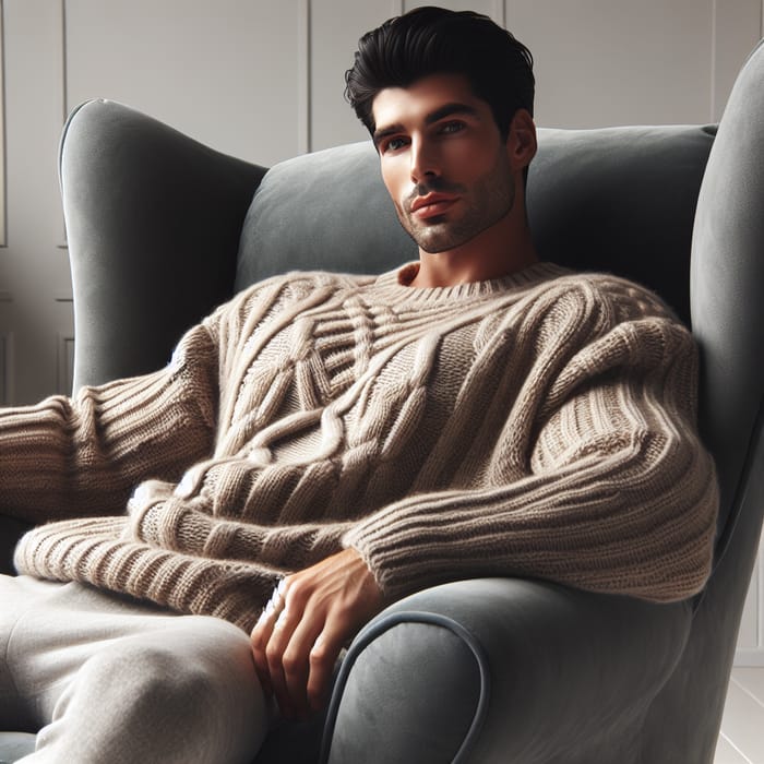 Comfortable Young Man in Oversized Knitted Sweater