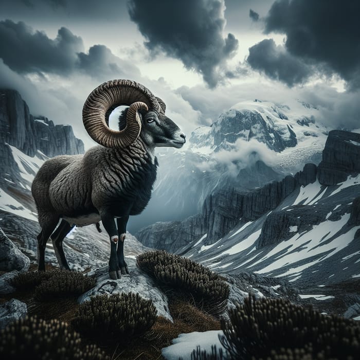 Majestic Ram in Harsh Mountain Landscape