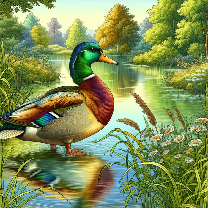Vibrant Duck by Serene Pond
