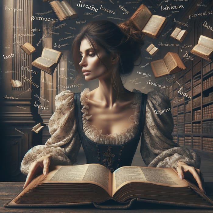 A Captivating Woman in a Vintage Library