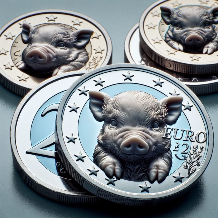 2 Euro Coins with Mini Pigs - Collectible Currency Feature