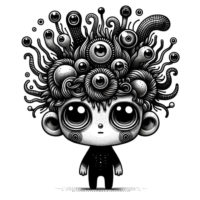 Kooky Androgynous Character Illustration in Black & White