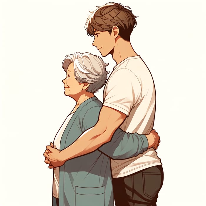 Medium-Built Man Side Hugging Grandma | Heartwarming Moment