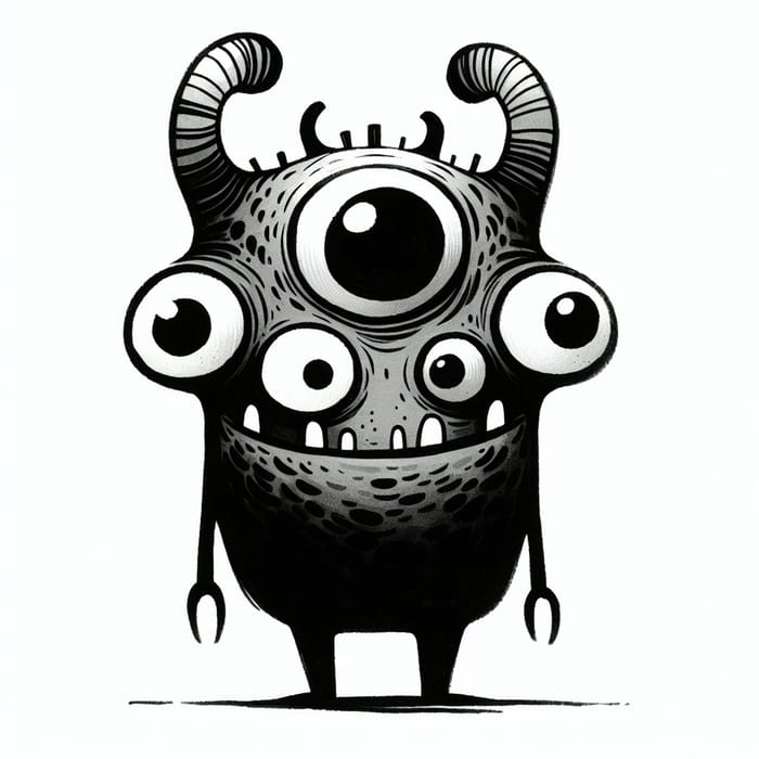 Quirky Little Black & White Monster Weird Illustration