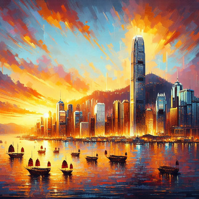 Vibrant Hong Kong Sunset Panorama
