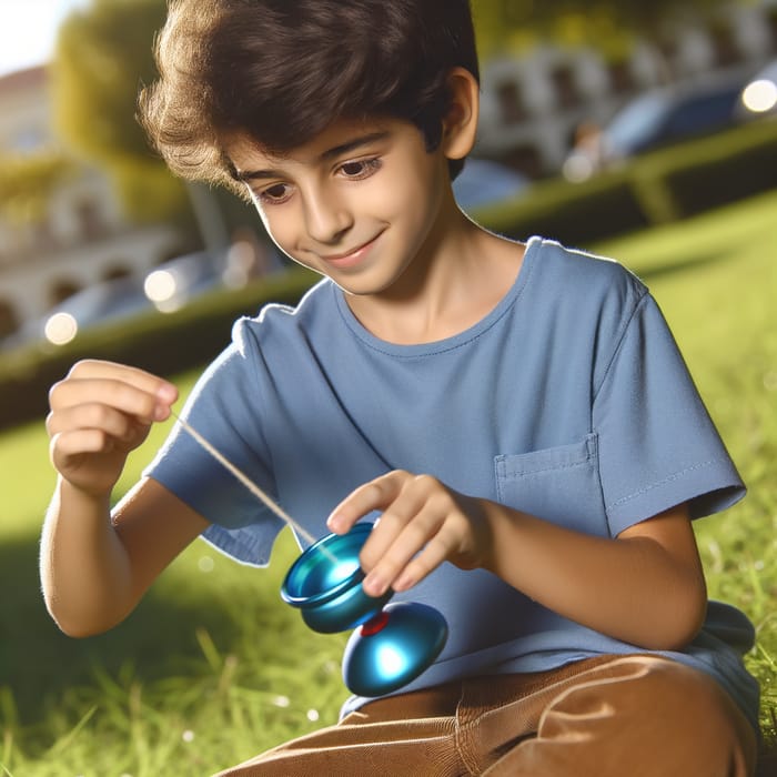 Cheerful 10-Year-Old Boy Playing Outdoors
