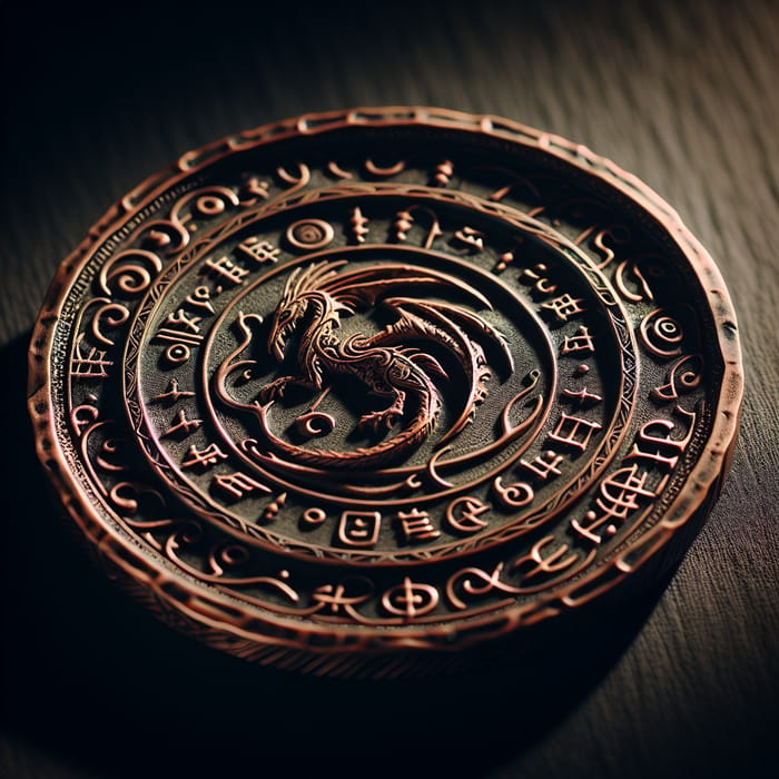 Intricately Designed Fantasy Copper Coin | Vintage Kingdom Symbols
