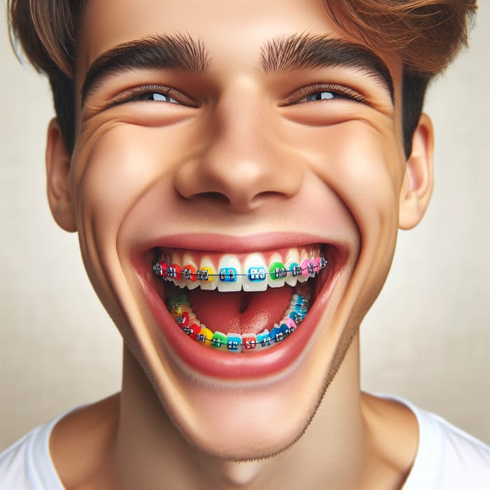 Colorful Braces: Cheerful Individual with Bright Orthodontic Brackets