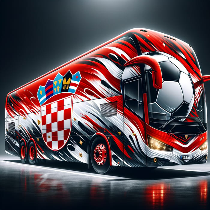 Dynamic Croatian Soccer Team Bus Design with Flag Elements