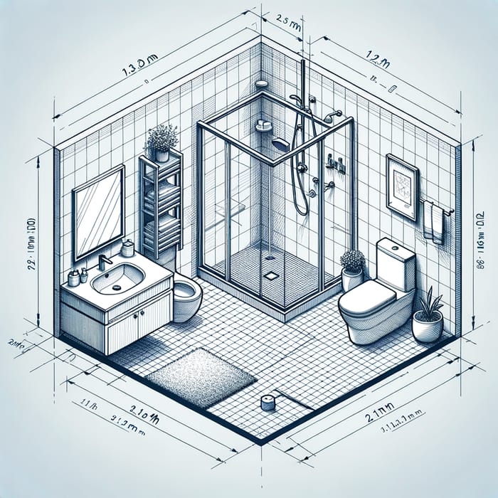 Professional 2D Bathroom Plan: Detailed Design with Standard Fittings
