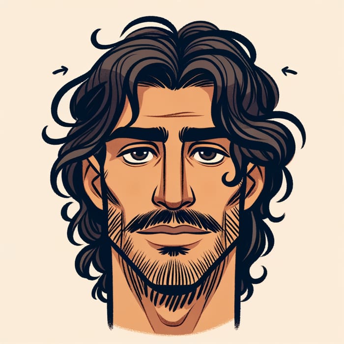 Mediterranean Man with Large Nose and Long Wavy Black Hair