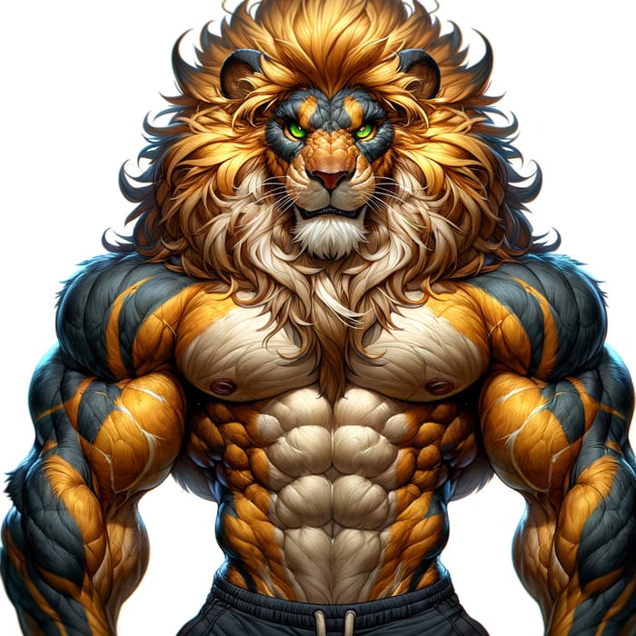 Robust Anthropomorphic Lion - Powerful Physique & Fiery Presence