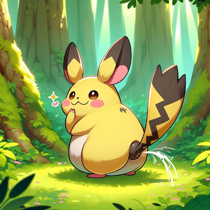 Adorable Pikachu Peeing in Lush Forest | Cute Fan Art