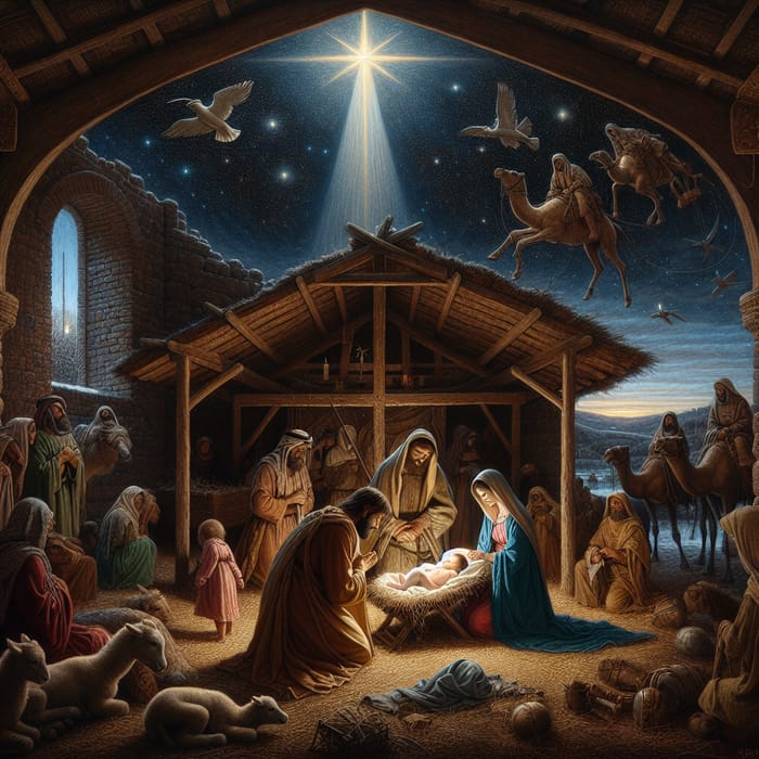 Nativity Scene Oil Painting - Birth of Jesus Cristo