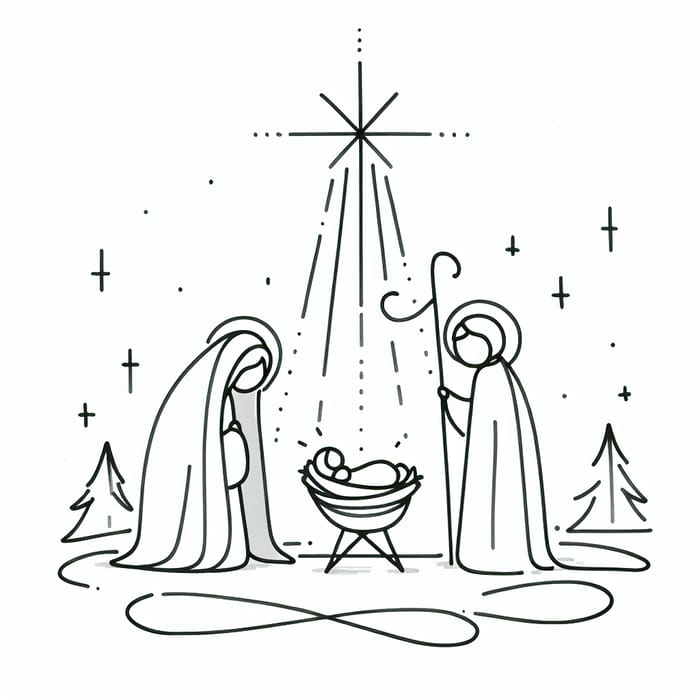 Minimalist Birth of Jesus Christ Drawing | Fine Lines