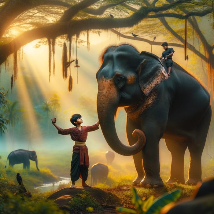 Incredible Scene: Boy Lifts Calm Indian Elephant