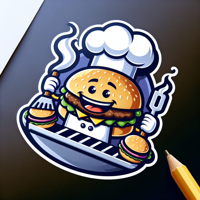 Fun Burger Chef Cooking Small Hamburgers | Kitchen Logo Design