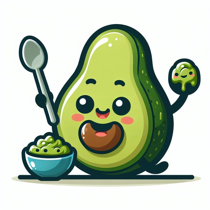 Cheerful Avocado Logo Enjoying Fresh Guacamole