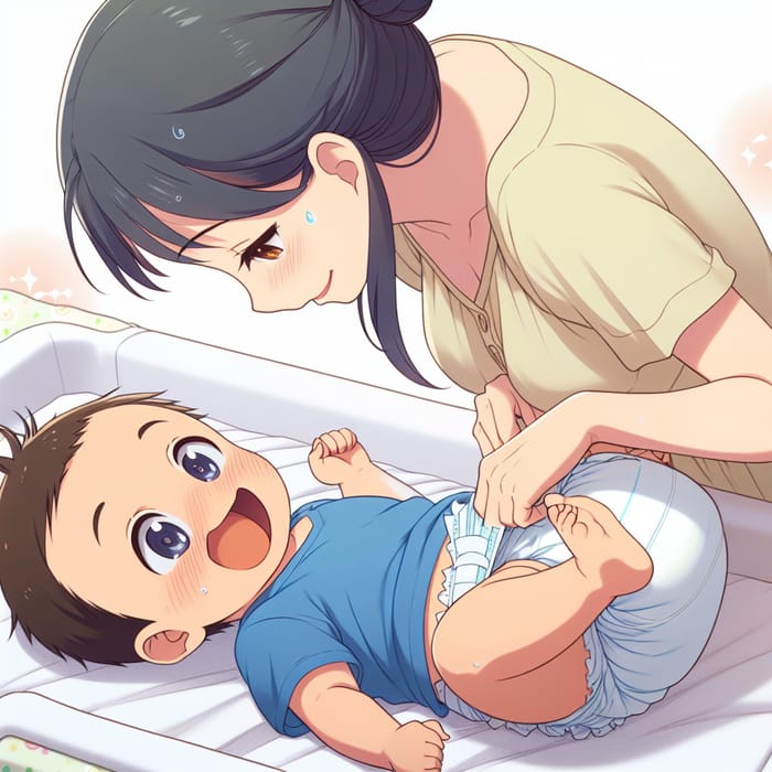 Anime Baby Diaper Change by Loving Mother | Cute Parenting Moment