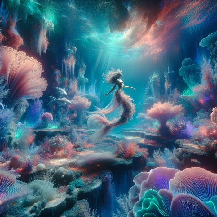 Ethereal Underwater Fantasy: Mermaid, Coral Reefs & Neon Hues