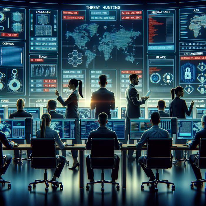 Diverse Cybersecurity Team in Action: Real-life Threat Hunting Scene