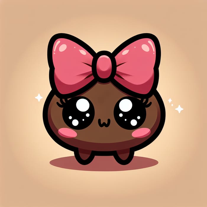 Cute Dark Brown Cartoon Character with Pink Bow