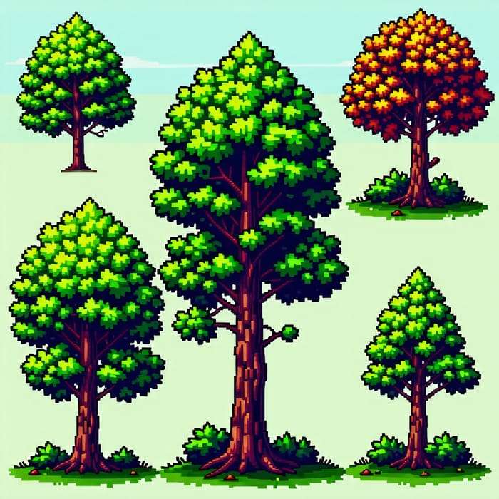 2-bit Pixel Art Tree Sprite Sheet for Game Design