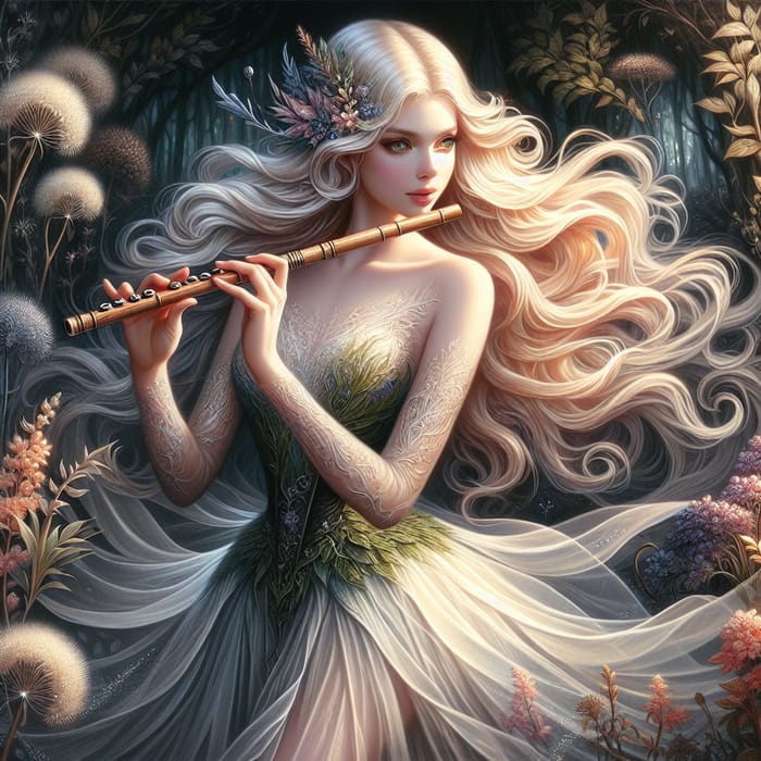 Enchanting Ethereal Female Fairy Bard in Mystical Forest - Fantasy Artwork