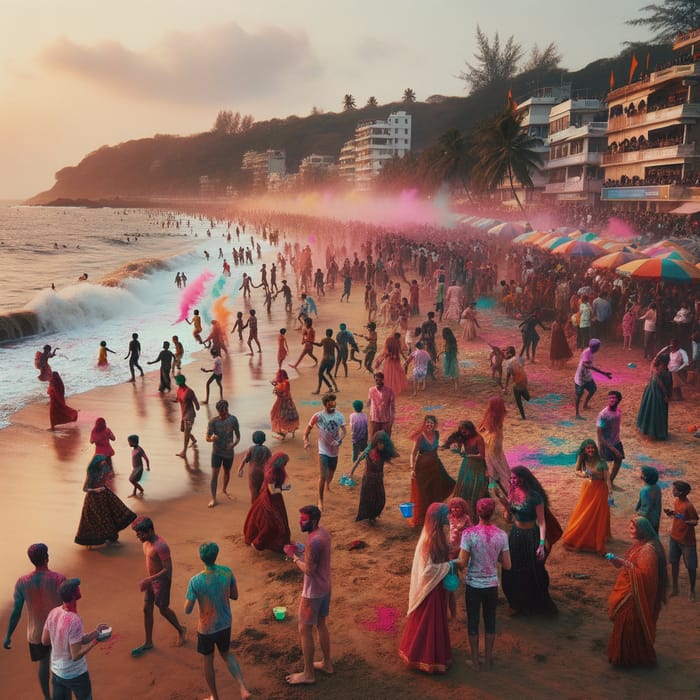 Vibrant Holi Celebrations on Sandy Beach