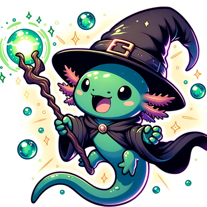 Adorable Axolotl Wizard Enveloped in Glowing Orbs | Cel Shading Style